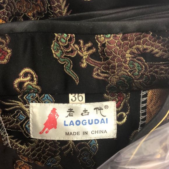 Vintage Dress Cheongsam Cocktail Black Brocade dragon gold motif sheath Lux LBD - Picture 3 of 16